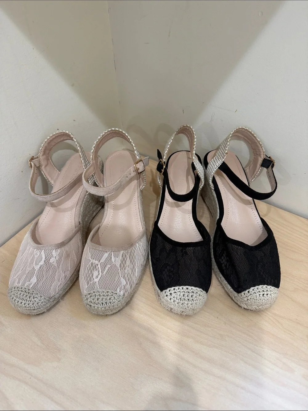 Charles & Keith Lace Espadrille Slingbacks in Beige and Black